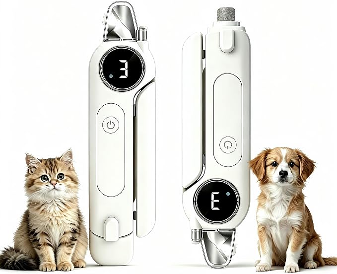 2-in-1 Dogs Cats Nail Electric Clipper & Grinder Quiet, Pet Nail Trimmers | Electric Nail Clippers with Light for Large Medium Small Dog & Cat, 3 Speed Grinder Nail Clipping Safety Guard Rechargeable