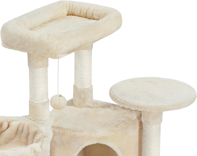 Topeakmart 42in Cat Tree Tower for Indoor Cats, Cat Condo with Perch & Hammock, Activity Center, Multi-Level Cat Furniture with Scratching Posts, Cat House, Beige