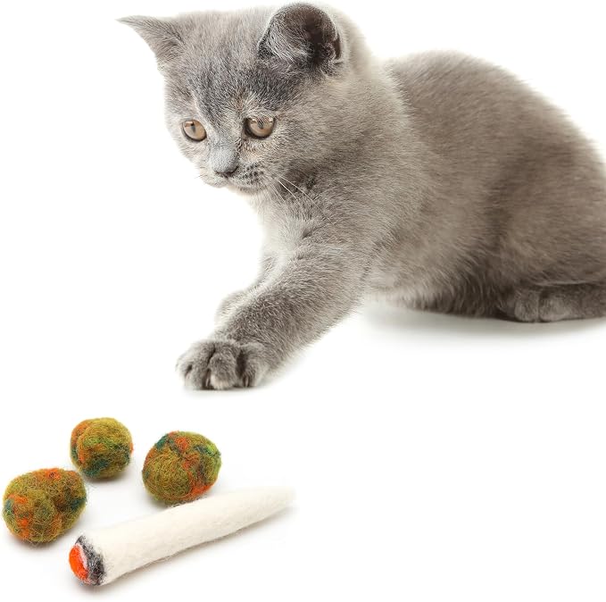 Glaciart One Catnip Joint & Buds Cat Toy Set | Crack for Funny Kittens, Stimulating Cat Toys for Boredom, Exercise & Play | Filled w/Organic Catnip to Excite/Calm Kitty | Organic Idea