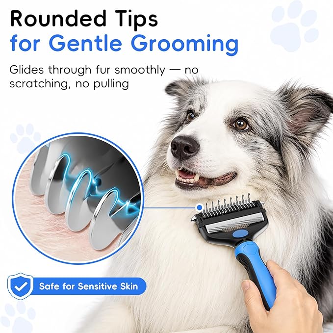 3-in-1 Professional Pet Grooming Brush for Dogs & Cats – Dematting Comb, Undercoat Rake & Deshedding Tool for Long & Short Hair, Heavy Shedding & Matted Fur (Blue)