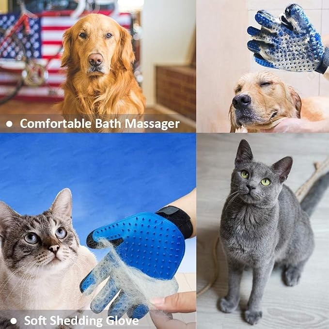 2PCS Pet Grooming Brush Set, Undercoat Deshedding Tool & Double-Sided Silicone Glove for Dogs, Cats & Horses - Gentle & Effective Loose Hair Removal, Shedding Reduction