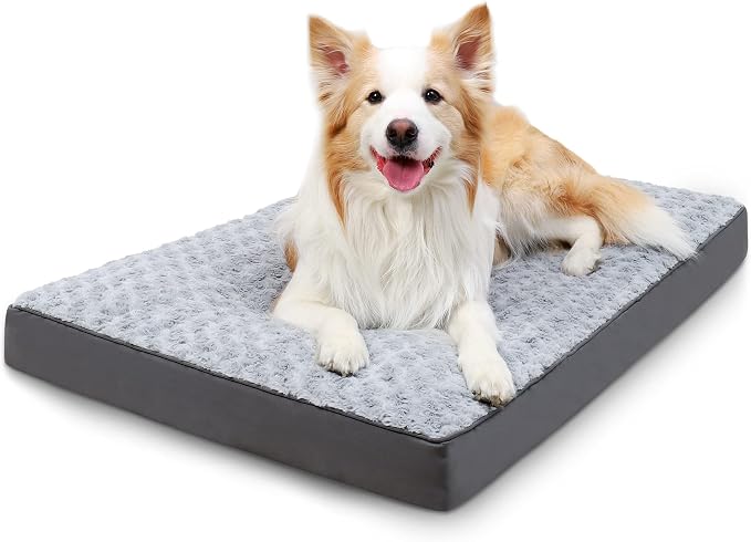 KSIIA Washable Dog Crate Bed Waterproof for Large Dogs,41x27 in,Light Gray | 3in egg crate foam,orthopedic support,Soft rose velvet,3ply waterproof fabric,removable cover,anti-slip base,washable
