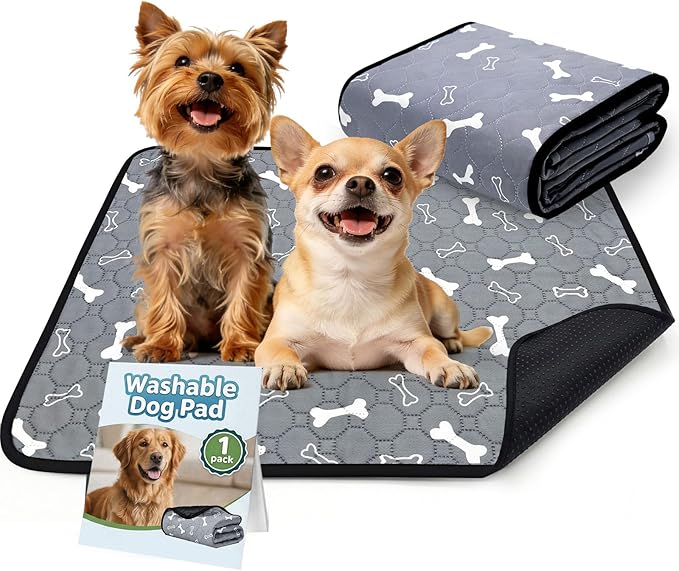BAEJMJK Washable Dog Pee Pads, Reusable Dog Crate Mats Puppy Training Pads, 4-Layer Super Absorbent Waterproof Non-Slip Leak-Proof Ideal for Potty, Crate, Playpen & Travel(18"x24",Gray 1-Pack)
