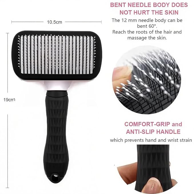 Self-Cleaning Slicker Brush, Dog Cat Bunny Pet Grooming Shedding Brush, Easy to Remove Loose Undercoat, Pet Massaging Tool Suitable for Pets with Long or Short Hair (Black)