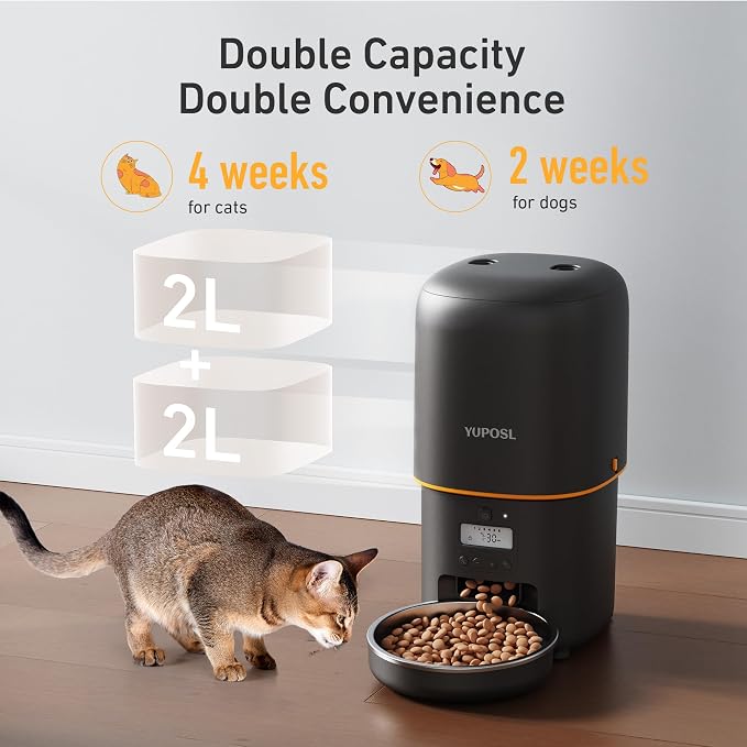 Automatic Cat Feeder, 4L Cat Food Dispenser with Anti-Jam Design, Over 180-day Battery Life, 1-6 Meals Per Day with Stainless Steel Cat Bowl, Keep Dry Food Fresh, Timed Pet Feeder Also for Small Dog