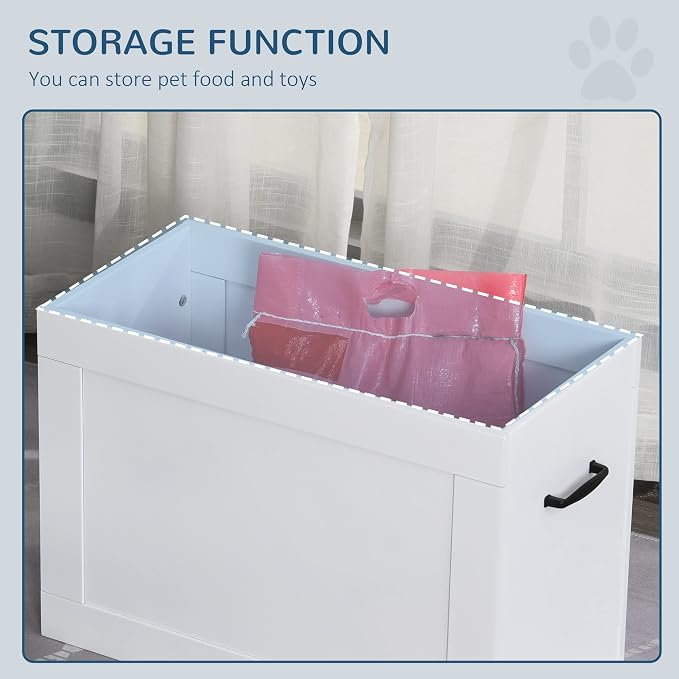 PawHut Raised Pet Feeding Storage Station for Large Dogs, White | with2 Stainless Steel Bowls Base for Other Large Pets