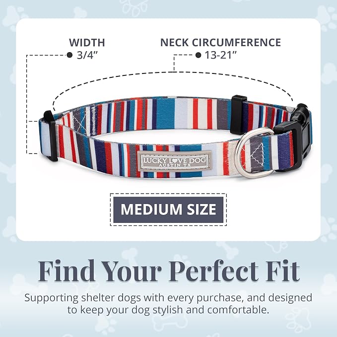 Lucky Love Dog - Adjustable Dog Collar with Easy Click Buckle for Medium Dogs, Durable, & Comfortable for Male & Female Dogs, Pet Collar for Puppies & Adult Ones - Linus, Medium
