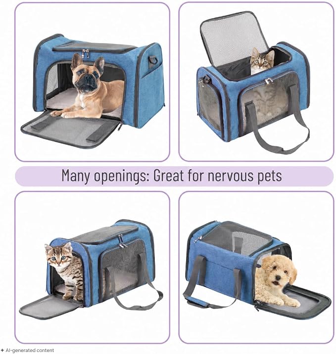 Mr. Pen- Pet Carrier, 17.5" x 11.2" x 11.5", Medium Size, Blue | Portable Travel Carrier for Small Pets, Cats & Small Dogs, Breathable Mesh, Safety Inner Leash
