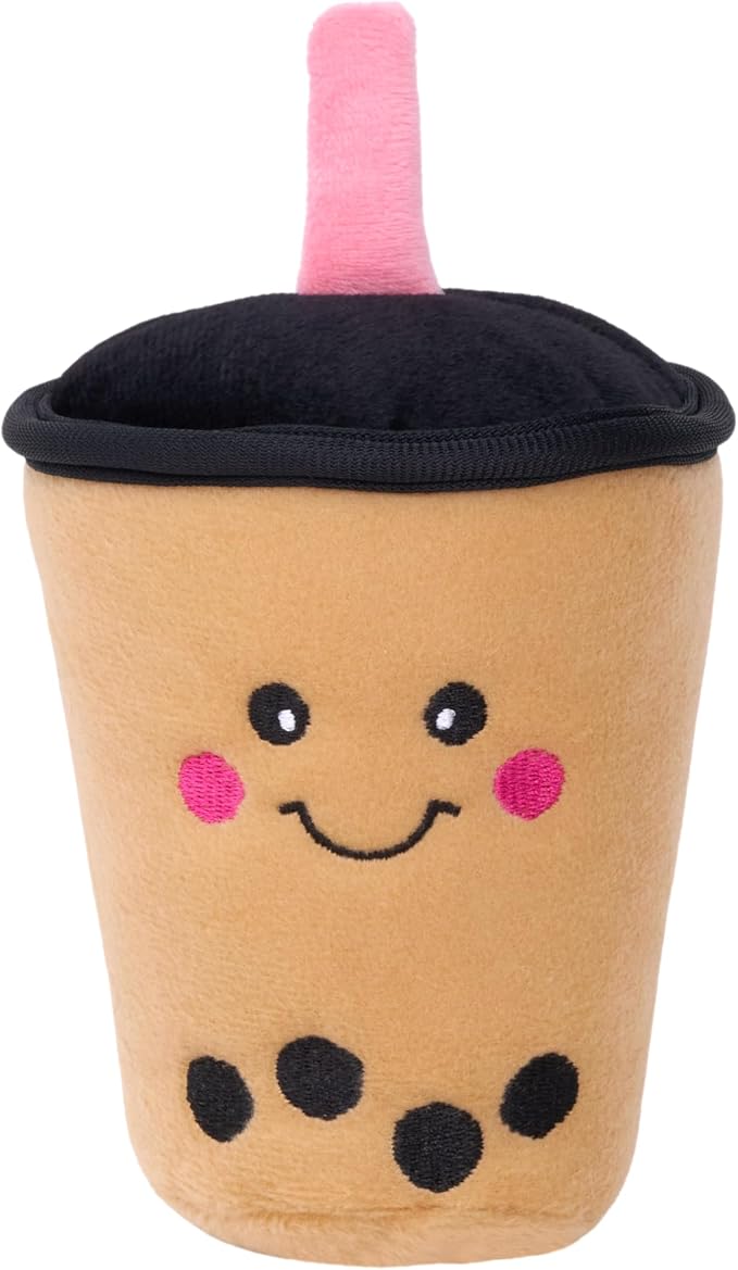 ZippyPaws NomNomz - Dog Squeaky Toys to Keep Them Busy, Funny Food Plush for Small & Medium Dogs, Cute Stuffed Puppy Toy, Pet Products, Gift for Dogs of All Breeds, Soft and Cuddly - Boba Milk Tea