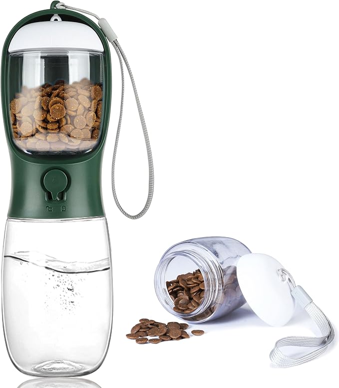 Dog Water Bottle with Food Container, Portable Leak Proof Pet Water Dispenser for Walking Hiking Travel, Puppy Essentials Accessories for Small Large Dogs, Dog Gifts (10oz/15oz/19oz)
