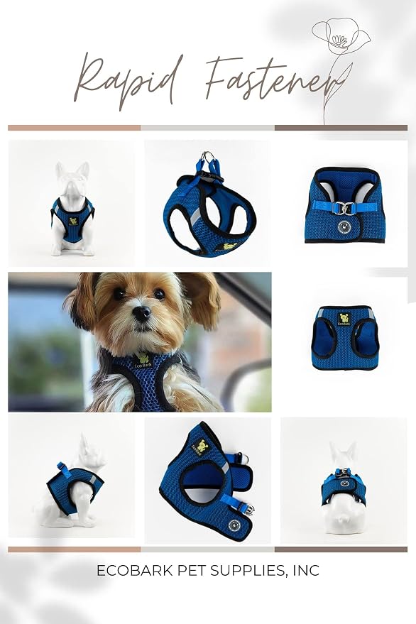 EcoBark Dog Harness - Teacup Dog Harnesses for XXS, XS, and Small Dogs - Step in Mesh Mini Body Halter - Puppy to Senior Dogs - Toy Breed Dog Harness Vest Under 5 pounds lbs (XXXS, Bright Blue)
