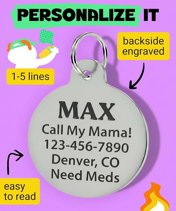Bad Tags Personalized Dog and Cat ID Tags in 25+ Designs and 2 Sizes - 5 Lines of Custom Engraved Text - Funny Cute Personalized Pet Tags (Ask Me About My Butthole - Black, Small (1 inch))