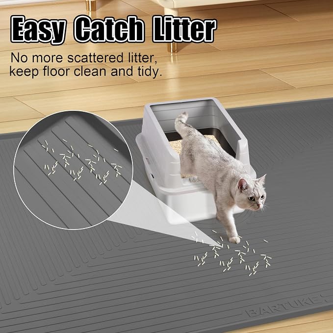 Silicone Cat Litter Mat 50" x 36" Cat Mat for Litter Box, Dark Grey | Extra Large Cat Litter Trapping Mat for Floor, Waterproof, Non-Slip Kitty Litter Box Mat with Raised Edge, Easy to Clean