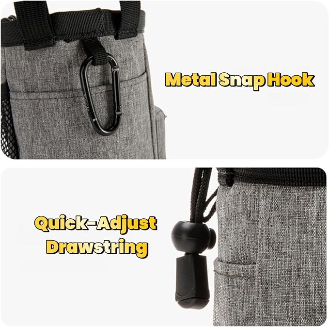Dog Treat Pouch – Pet Training Treat Bag with Drawstring Closure, Poop Bag Dispenser, Multiple Pockets for Treats & Kibbles | 3 Ways to Wear with Adjustable Waist & Shoulder Straps | Hands-Free Walks