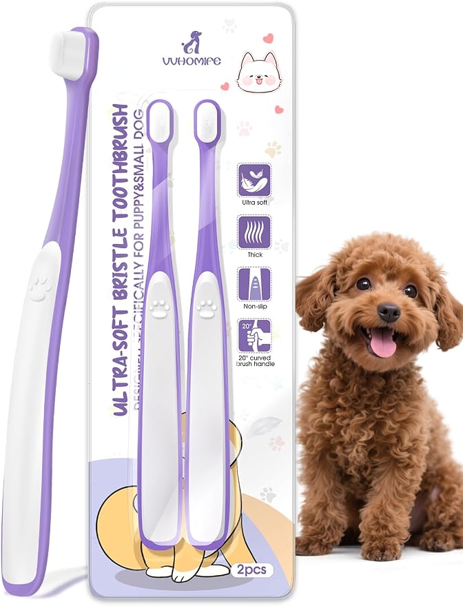 Small Dog Toothbrush, Mini Head, Soft Bristles, Under 30 lbs | Gentle Tiny Teeth Care. Curved Handle Reach. Soft Gum Comfort. Rubber Grip Control. Easy Daily Brushing.