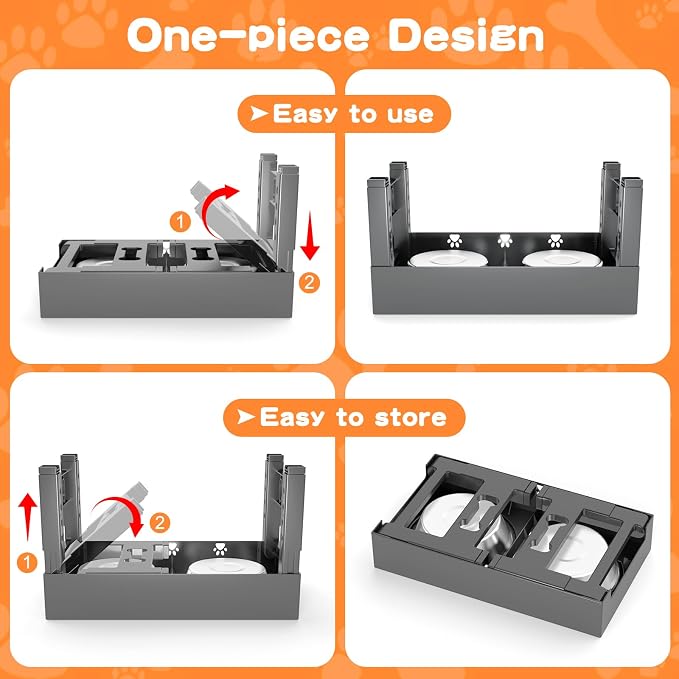 Elevated Dog Bowls with 2 Stainless Steel Bowls, 5-Height Adjustable Stand (3.1", 9" to 12"), for Improved Digestion & Neck Support, Easy Clean, Non-Slip Base Raised Feeder for Medium Large Dogs