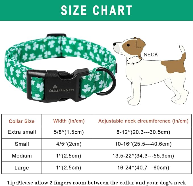 ARING PET St Patricks Dog Collar, Cute Green Clovers Pet Collars with Quick Release Buckle for Puppy Small Medium Large Boy Girl Dogs-XS
