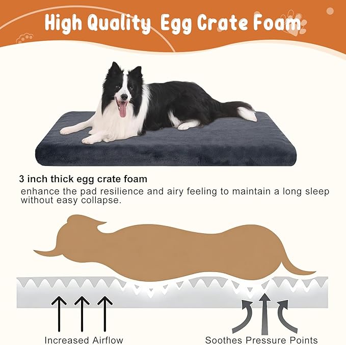 EMPSIGN Dog Bed Mat Crate Pad Mattress, Ultra Soft Pet Kennel, Grey, Large | Reversible(Cool & Warm), Waterproof Linings, Removable Machine Washable Cover, for 36" Dog Crate, Firm Support