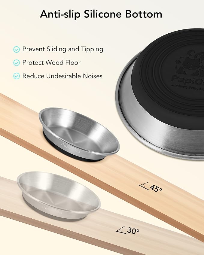 Stainless Steel Cat Bowls 3PCS, Non-Slip cat Food Dishes, Metal Pet Food and Water Bowls, Whisker Friendly with Wide and Shallow Design, 6.3'' Wide, 0.7mm Thick Steel, Ideal Pet Dish (3 PC-6.3in)