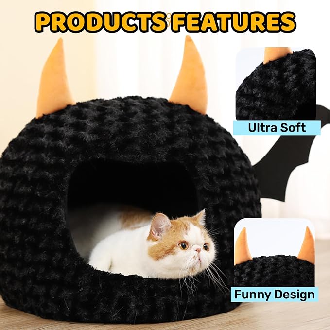 Funny Cat Bed Halloween Large Cat Cave Nest Warm Cute Kitten Bed Mattress Cartoon Ultra Soft Plush Removable Cushion