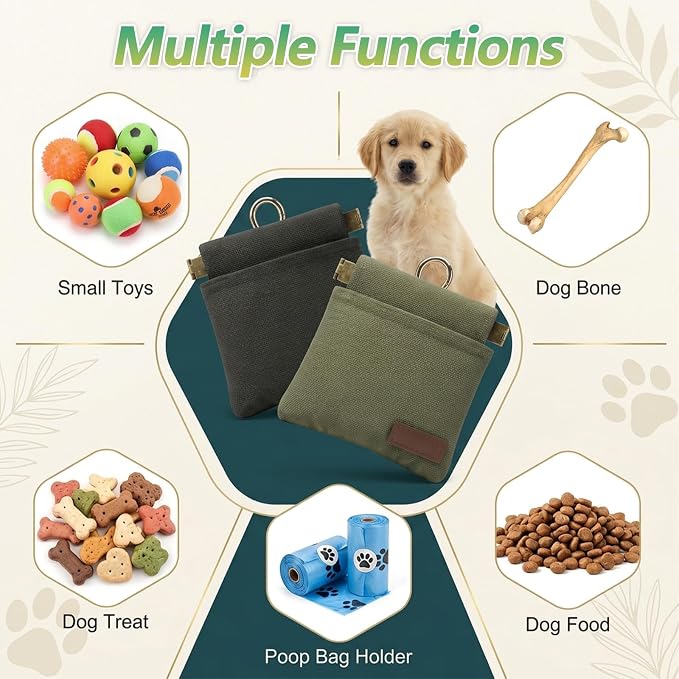 2 PCS Dog Treat Pouches for Pet Training 4.6in | Portable Auto Closing Dogs Treats Bag with Carabiner for Travel Outdoor Use Reusable Small Dogs Treats Container