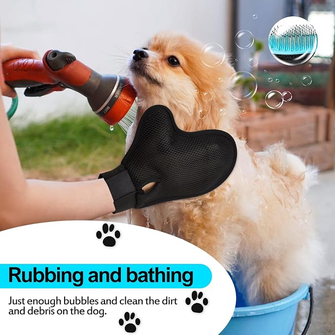 2025 Pet Grooming Glove with Tipped Pin Brush,Special Design Deshedding Glove, Perfect Petting Tool for Sensitive Dogs & Cats with Long & Medium Fur, Massage Mitt - Right-Hand - Blue