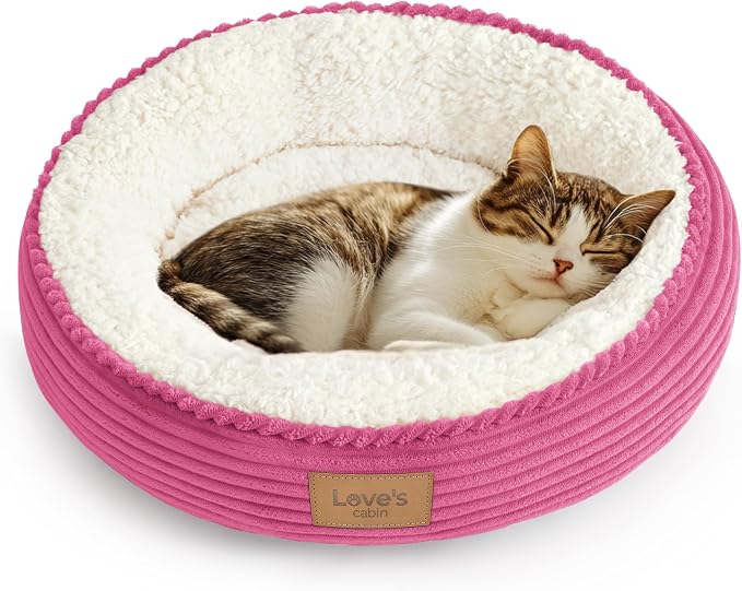 Love's cabin Round Donut Cat and Dog Cushion Bed, 20in Pet Bed for Cats or Small Dogs, Anti-Slip & Water-Resistant Bottom, Super Soft Durable Fabric Pet beds, Washable Luxury Bed Hot Pink