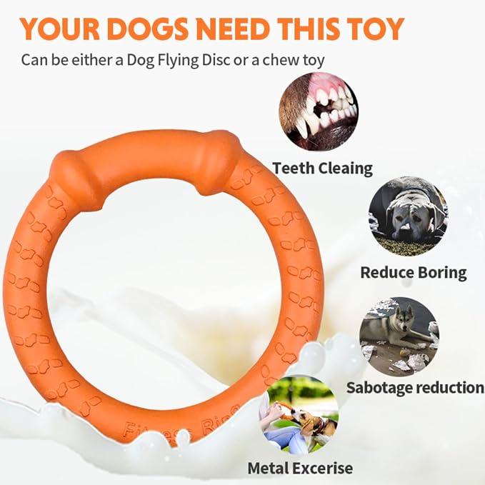 LaRoo Dog Ring Toy, Durable Soft Flying Disc, Thickened, Floatable Dog Chew Ring for Medium Large Dogs, Interactive Tug of War & Fetch Toy for Outdoor Training, Teeth Cleaning & Exercise (Orange)
