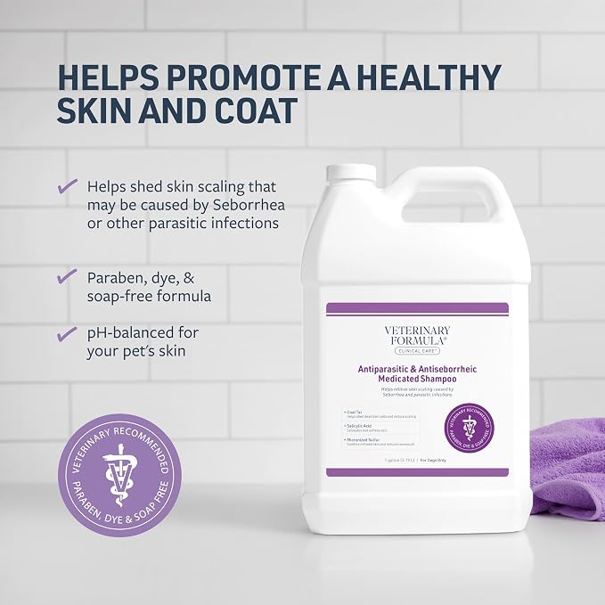 Veterinary Formula Clinical Care – Antiparasitic & Antiseborrheic Medicated Dog Shampoo – Supports Dry, Irritated Skin and Helps Soothe Occasional Itchy Spots – 1 Gallon