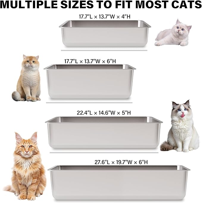 Stainless Steel Litter Box, XXXL Steel Litter Box 28" X 20" X 6" No Smell, Extra Large Metal Litterbox for Big Cat, Multiple Cats, Non Stick, Easy Cleaning