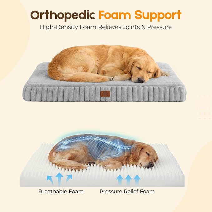 Orthopedic Dog Bed for Large Dog, Waterproof Pet Bed,Non-Slip Bottom and Egg-Crate Foam with Removable Washable Cover Crate Bed,Grey,36"x27"x3"