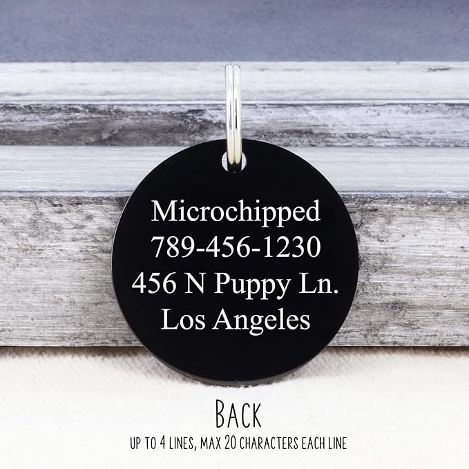 Ultra Joys Personalized Dog Tags for Pets - Durable Stainless Steel Customizable Dog Cat ID Tags - Dog Tags for Safety Optional Engraved on Both Sides -Birth Flower Round Dog Tag Small, Black