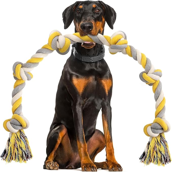Norvy XXL 6-Knot Dog Rope Toy for Large Dogs Aggressive Chewers 40in Long Heavy Duty Rope Toy Almost Durable Dog Tug Toy Puppy Cotton