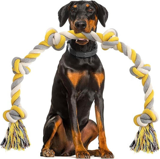 Norvy XXL 6-Knot Dog Rope Toy for Large Dogs Aggressive Chewers 40in Long Heavy Duty Rope Toy Almost Durable Dog Tug Toy Puppy Cotton
