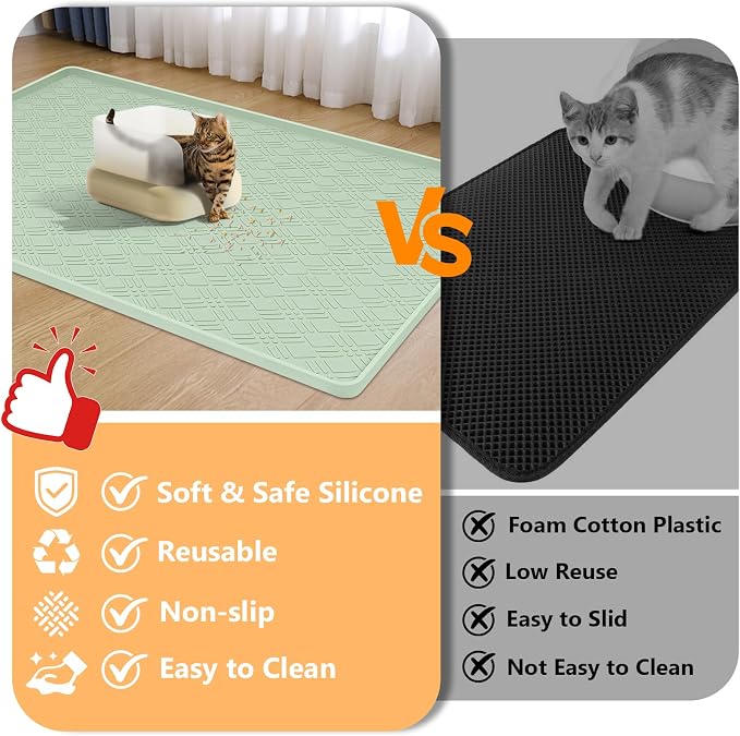 Silicone Cat Litter Mat 42" x 29" Cat Mat for Litter Box, Green | Extra Large Cat Litter Trapping Mat for Floor, Waterproof, Non-Slip Kitty Litter Box Mat with Raised Edge, Easy to Clean