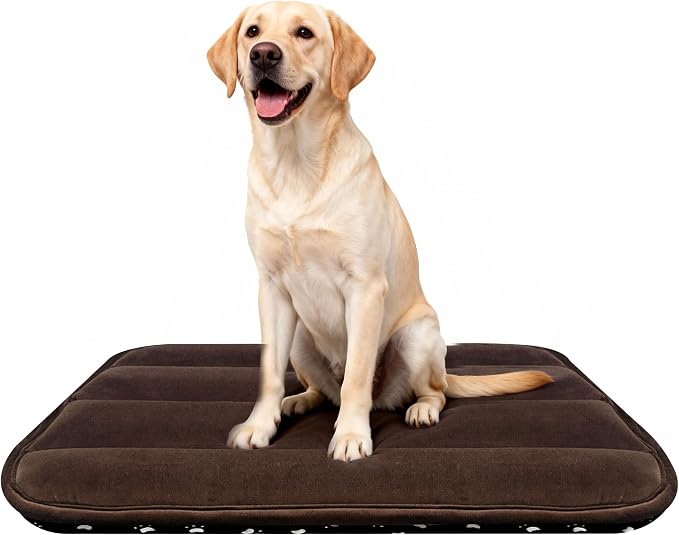 pobopobo Dog Crate Pad, Ultra Soft & Anti-Slip Kennel Mat, Secure Fit for Metal Crates & Dog Cages, Washable Cozy Bed for Small Medium Large Dogs (Dark Brown, L(34"*20"*1.5"))