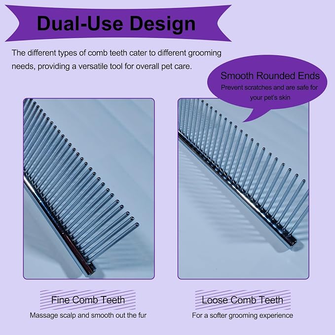 3 PCS Puppy Brush Grooming Kit, Stainless Steel Flea Comb, Fit for Yorkie, Shih Tzu, Maltipoo, Soft Bristle (Dark Purple)