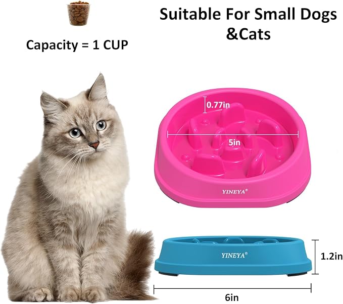 YINEYA 2PCS Anti-Choking Slow Feeder Dog Bowls Small Size Dog, Slow Feeder Cat Bowl, Supplies and Puzzle for Pet