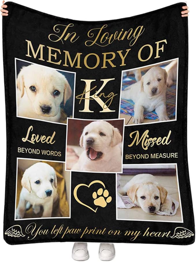 Custom Memorial Blankets for Loss of Pet Dog Cat | Personalized Dog Blankets with Photo Name | in Loving Memory Blanket | Sympathy Blanket | Customized Memorial Blanket Gifts for Dog Lover 40"x50"