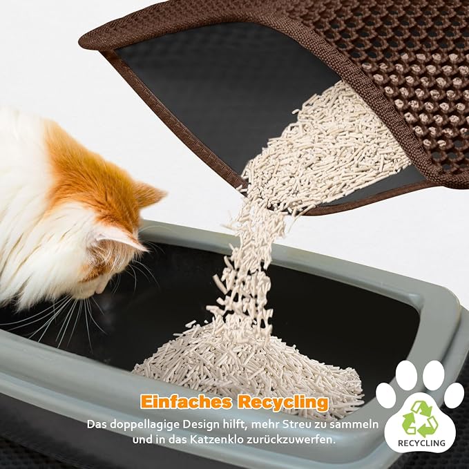 Cat Litter Mat 18"x24",Double Layer EVA litterbox Mat, Brown | Waterproof honeycomb large grid, urine-proof and odor-free. Traps litter, easy cleanup,Washable, non-slip backing