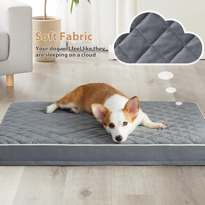 WNPETHOME Orthopedic Waterproof XL Dog Bed for Crate Cozy Sleep | Extra Large Washable Dogs Bed with Removable Cover, Multi-Needle Quilting Dogs XL Crate Bed for Relax ,Grey 41x27 Inch