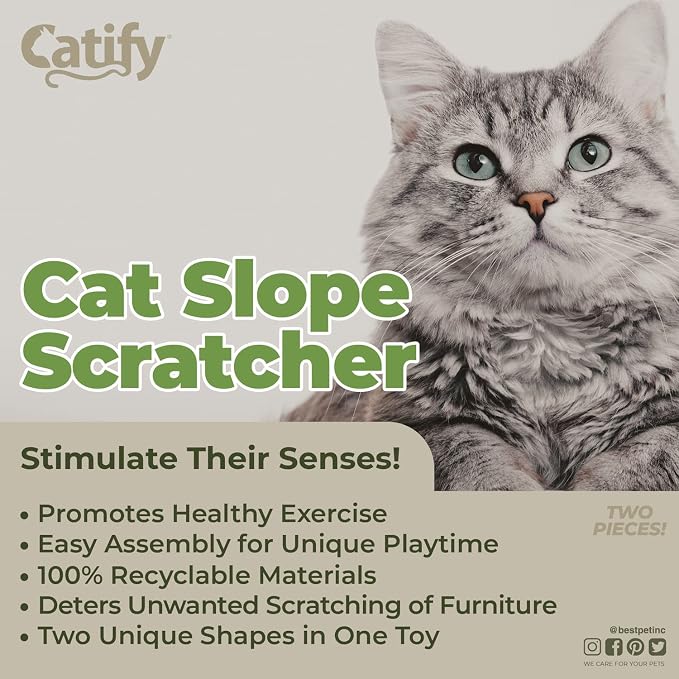 Best Pet Supplies Catify Cat Scratcher, Fun Interactive Scratchers, Posts, Poles, Claw Safe, Furniture Saver Indoor Play Support Natural Cat Behaviors Heavy Duty - Slope (2 Pack)