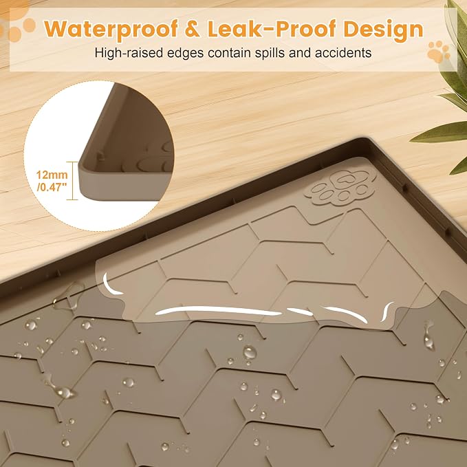 Cat Litter Mat, Extra Large 40"x28" Silicone Mat for Litter Box, Waterproof & Non-Slip Rubber Mat with Lip, Litter Trapping & Scatter Control, Soft on Cat Paws, Urine-Proof Floor Protector