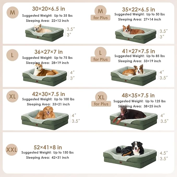 EHEYCIGA Orthopedic Dog Bed for Large Sized Dog, 36x27 Inch Large Memory Foam Dog Couch Bed with Sides, Waterproof Liner & Washable Removable Cover, Bolster Pet Sofa, Green