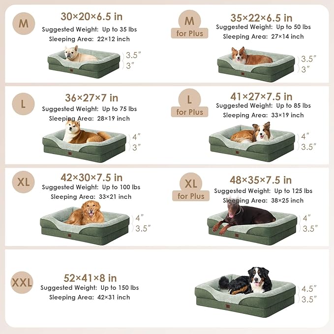 EHEYCIGA Orthopedic XXL Dog Bed for Large Sized Dog, 52x41 Inch Extra Large Memory Foam Dog Couch Bed with Sides, Waterproof Liner & Washable Removable Cover, Bolster Pet Sofa, Green