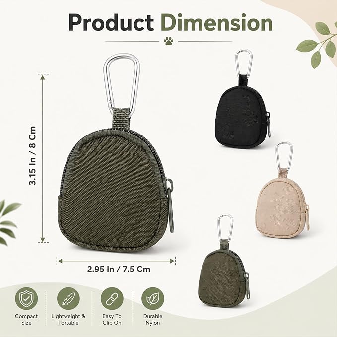 Bremorou 3 Pcs Dog Treat Pouch for Pet Training Waterproof Portable Reward Puppy Treat Bag Reusable Small Dog Treats Pouch Carabiner Poop Bag Holder for Outdoor Zipper Closure
