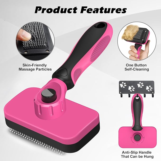 3PCS Cat Grooming Supplies, Cat Brush & Nail Clipper/Trimmer & Flea Comb for Shedding Indoor Cats Essentials Stuff Accessories (Pink)