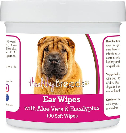 Healthy Breeds Chinese Shar Pei Ear Cleaning Wipes with Aloe & Eucalyptus for Dogs 100 Count