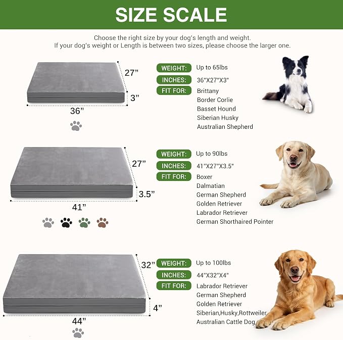 Waterproof Dog Beds Large Sized Dogs, Outdoor Washable Orthopedic Pet Bed with Removable Cover Reversible, Foam Pets Bed Durable Anti-Slip Bottom, 36"x27", Gray