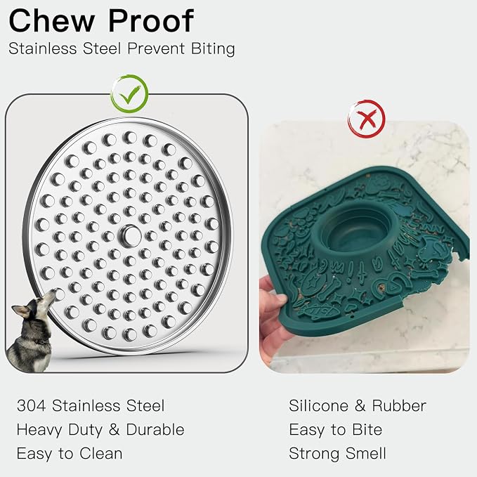 Stainless Steel Lick Mat for Dogs Cats, Slow Feeder Lick Pad for Aggressive Chewers, Non-Slip Heavy Duty Base, Mental Stimulation for Anxiety Reducer, Whisker-Friendly for Cat